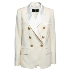 Balmain Cream Wool Double-Breasted Blazer M