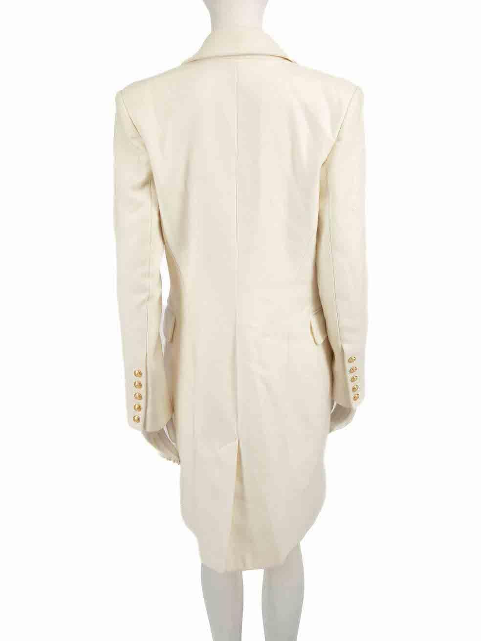 Balmain Cream Wool Double Breasted Mid Length Coat Size XL In New Condition In London, GB