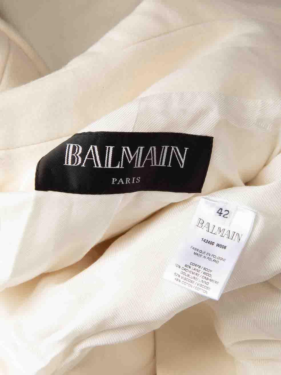 Women's Balmain Cream Wool Double Breasted Mid Length Coat Size XL