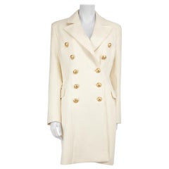 Balmain, cappotto doppiopetto in lana color crema di media lunghezza taglia XL