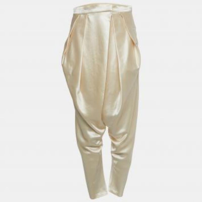Balmain Pantalones plisados y drapeados de lana y seda color crema M en venta 5
