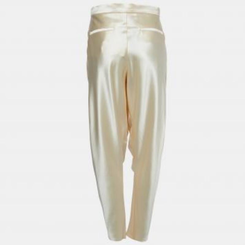 Balmain Pantalones plisados y drapeados de lana y seda color crema M en venta 6