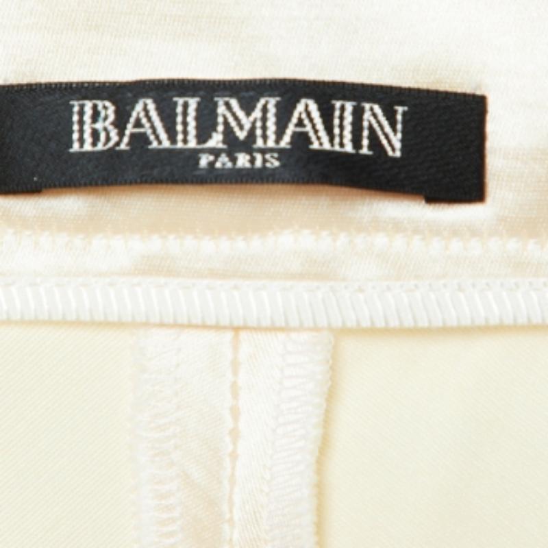 Balmain Pantalones plisados y drapeados de lana y seda color crema M Beige en venta