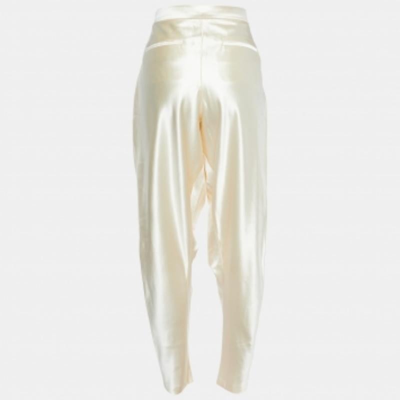 Balmain Pantalones plisados y drapeados de lana y seda color crema M en Bueno estado para la venta en Dubai, Al Qouz 2