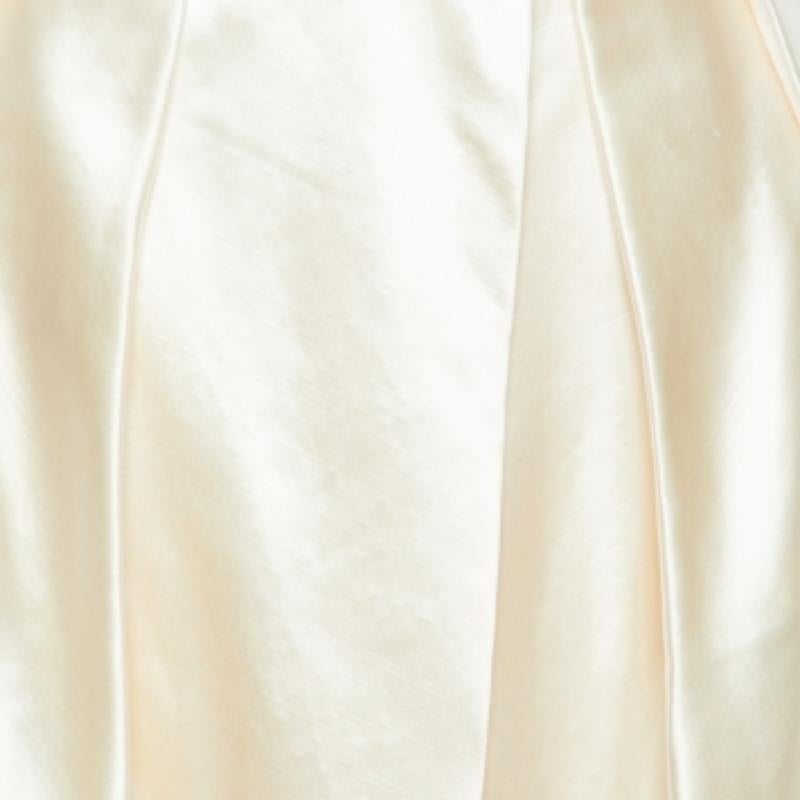 Balmain Pantalones plisados y drapeados de lana y seda color crema M en venta 1