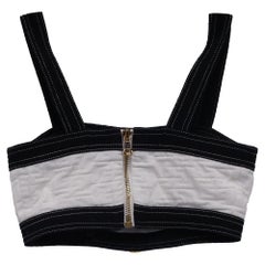 Balmain Cropped Embellished Jacquard Top in White Cotton