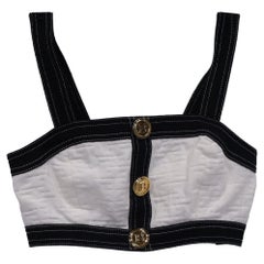 Balmain Cropped Embellished Jacquard Top in White Cotton