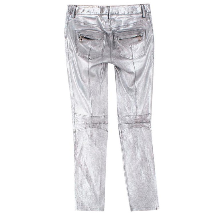 Balmain Cropped metallic leather motocross pants - Size US 6 For Sale at  1stDibs