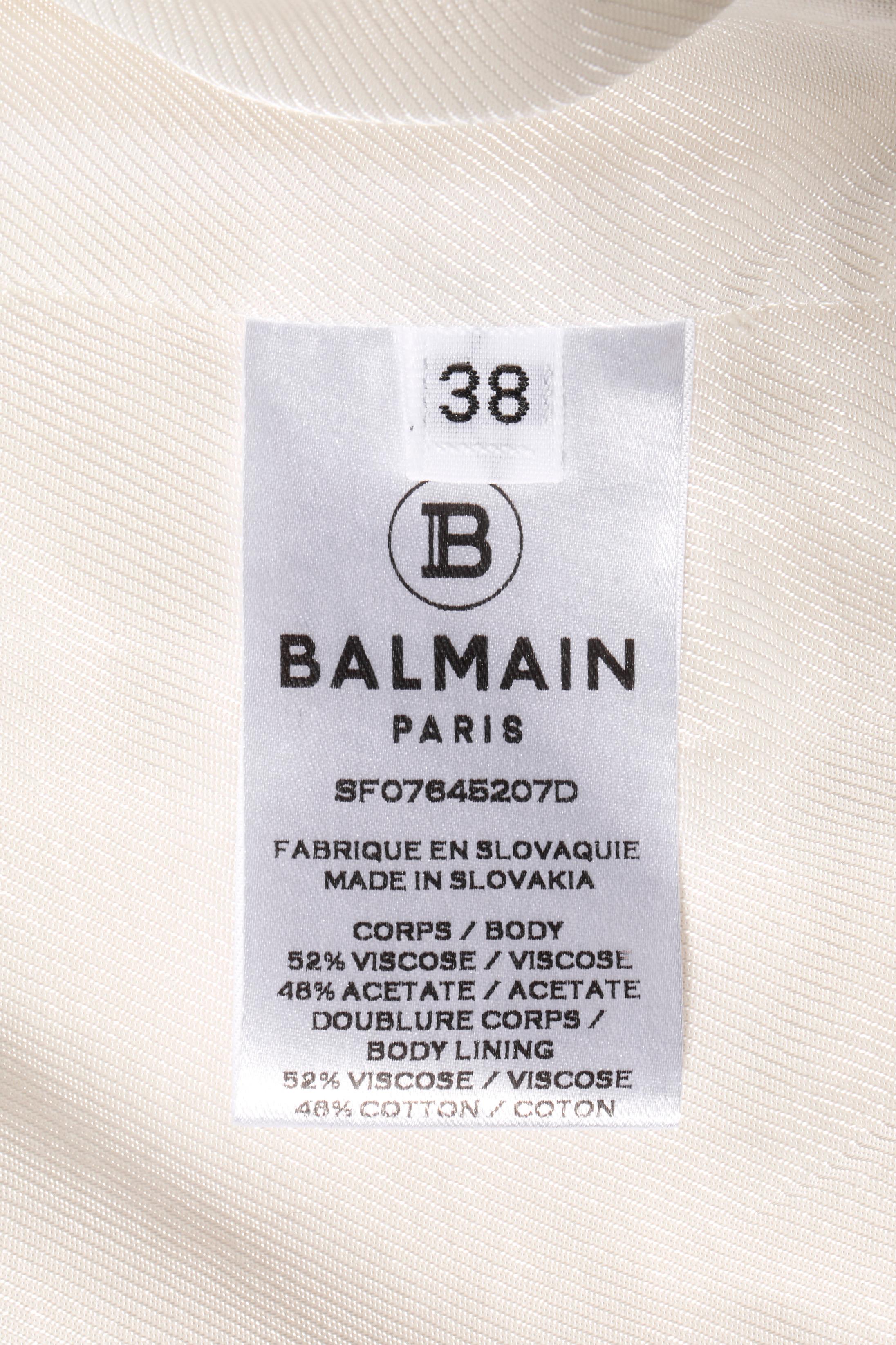 Balmain Weißer Kurzblazer aus Satin und Viskose Größe FR 38 im Angebot 4