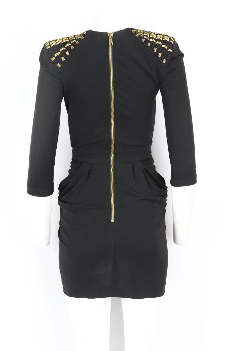 Balmain Crystal Embellished Draped Jersey Mini Dress Fr 34 Uk 6 For Sale at 1stDibs | uk size 6 in us