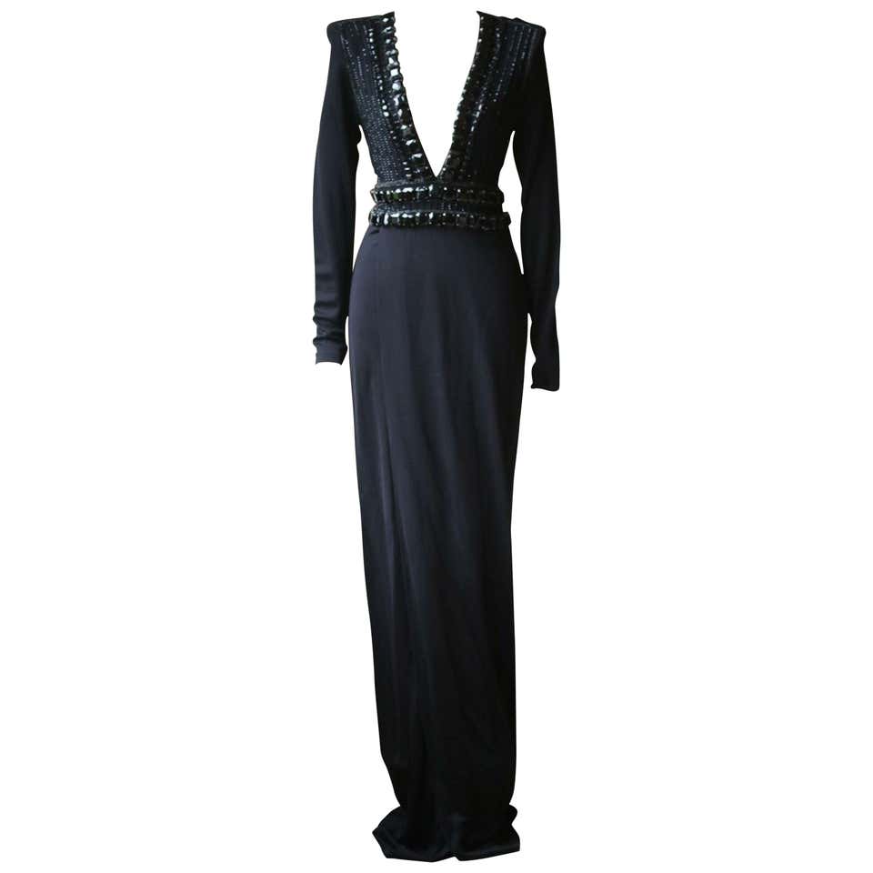 Balmain Crystal Embellished Wrap Jersey Gown at 1stDibs