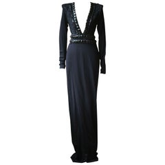 Balmain Crystal Embellished Wrap Jersey Gown