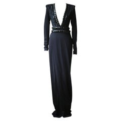 Balmain Crystal-Embellished Wrap Jersey Gown