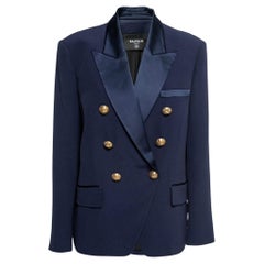 Used Balmain Dark Blue Crepe Double-Breasted Blazer M