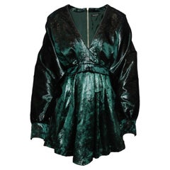 Balmain Dark Green Metallic Velvet Mini Dress