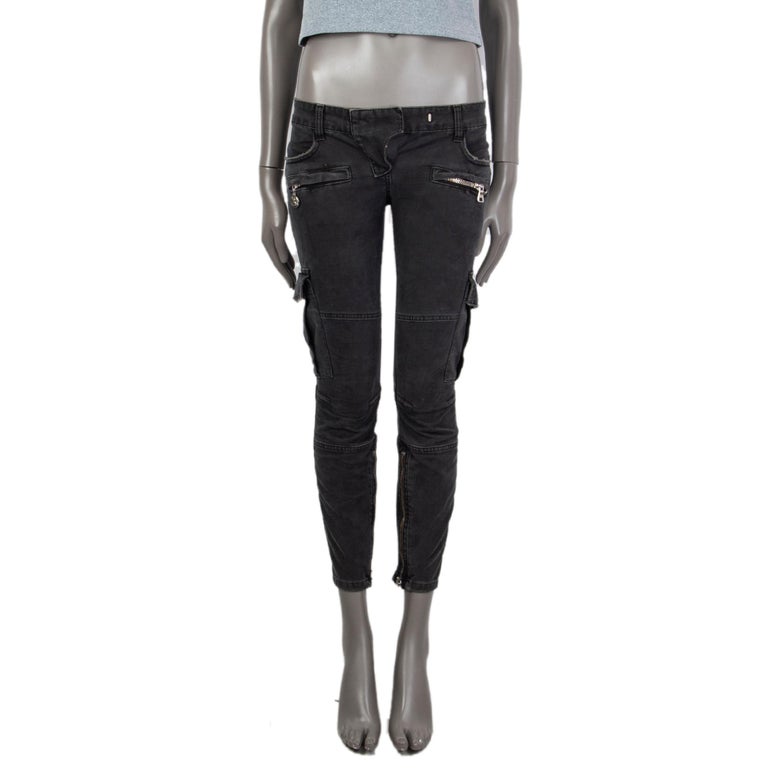 BALMAIN dark grey cotton canvas CARGO BIKER Pants 34 XXS For Sale at 1stDibs