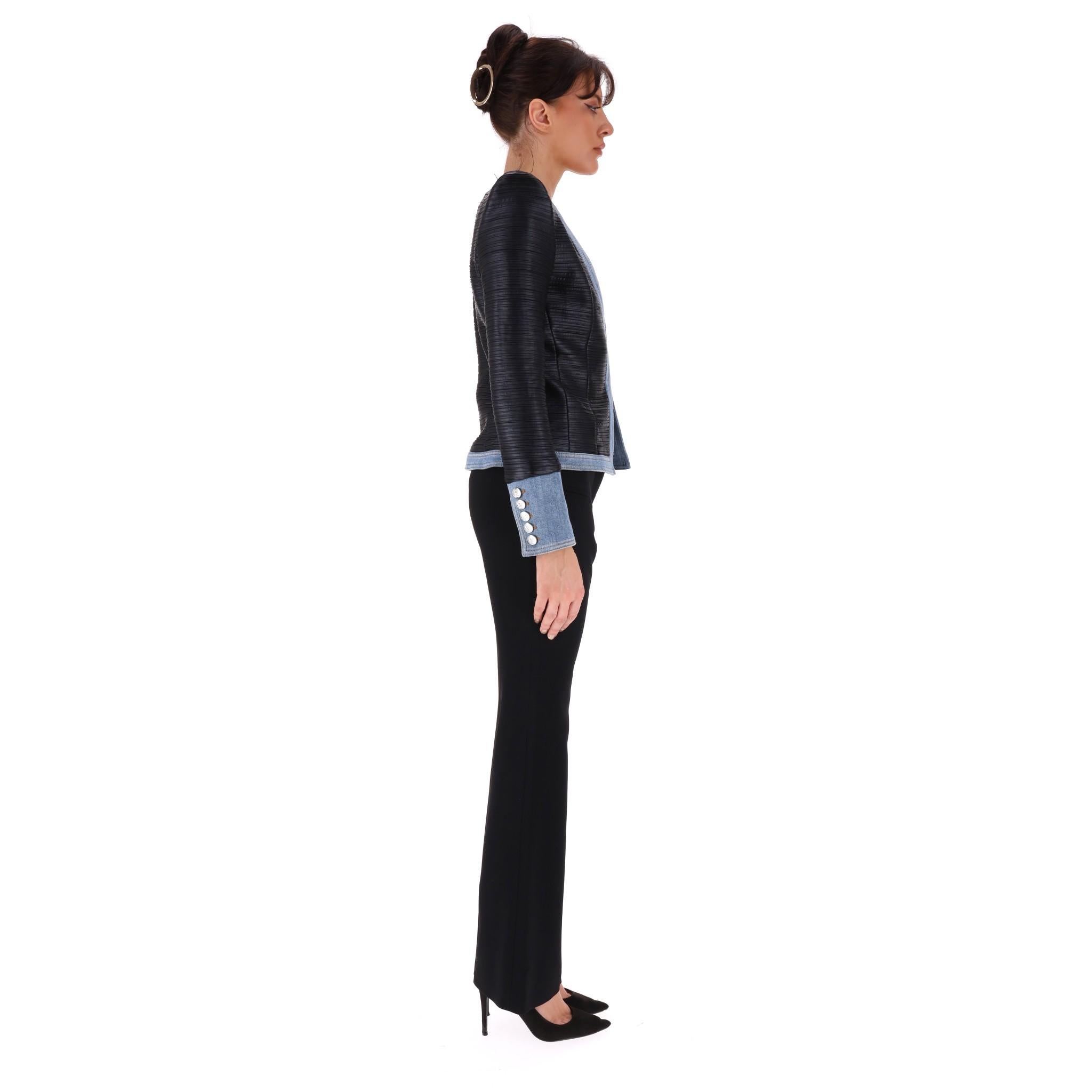 Black Balmain Denim-Trimmed Blazer/Jacket For Sale