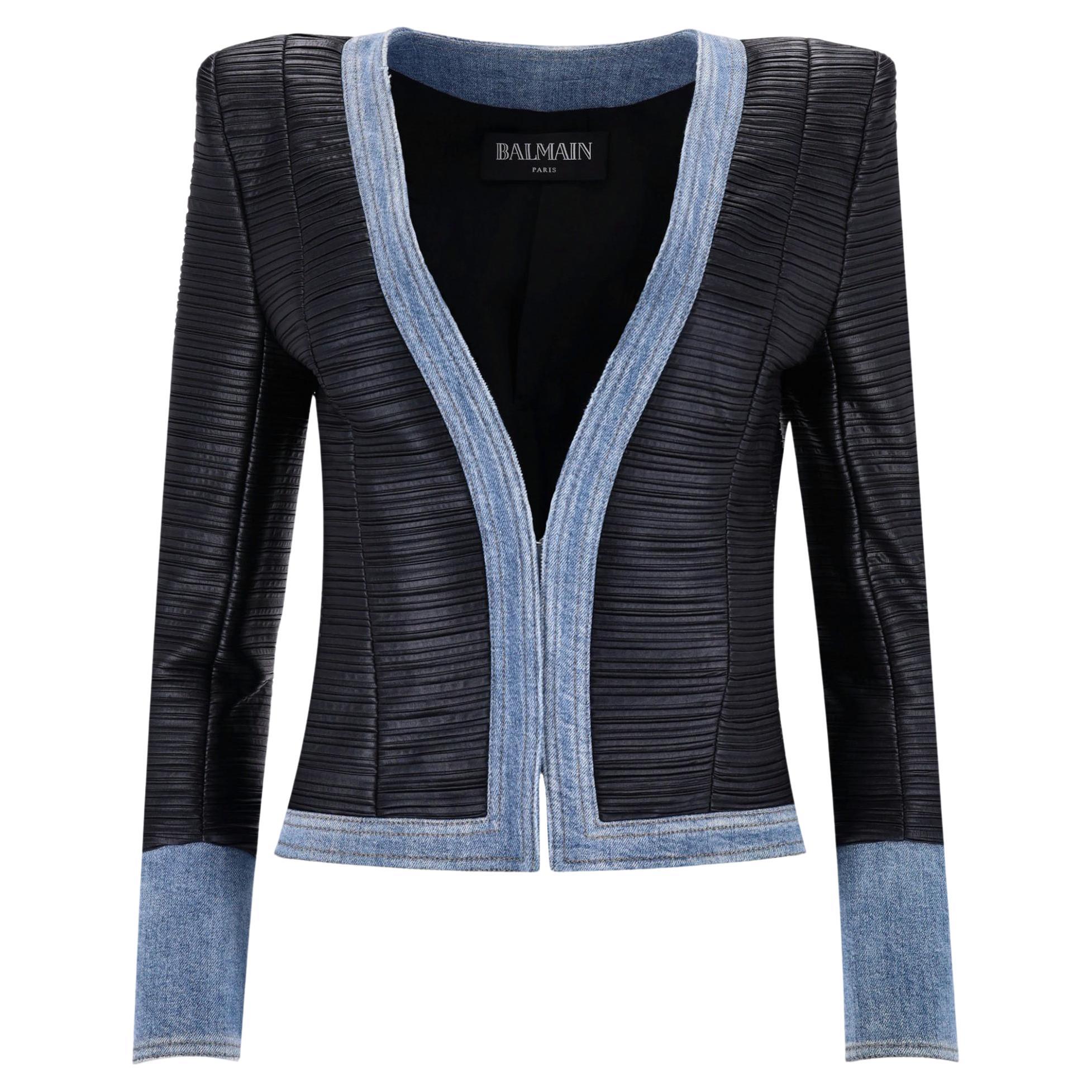 Balmain Denim-Trimmed Blazer/Jacket For Sale
