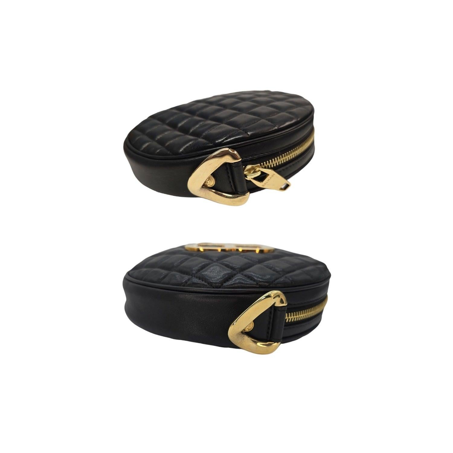 Black Balmain Disco Logo Quilted Leather Round Crossbody For Sale