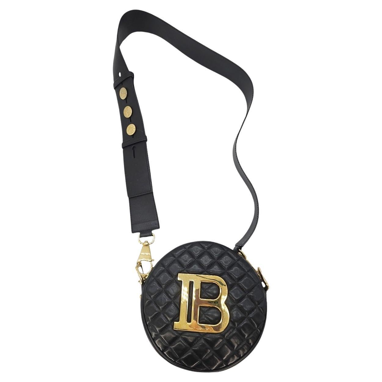 Balmain Disco Logo Quilted Leather Round Crossbody For Sale