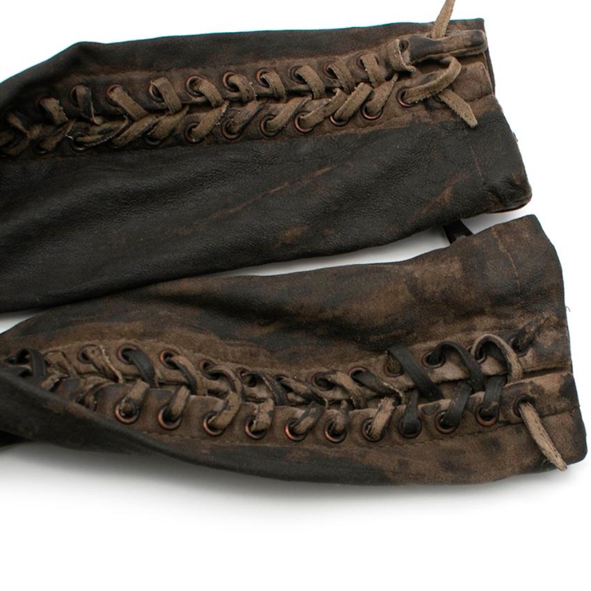 Balmain Distressed Leather Lace Up Biker Pants - Size US 4 2