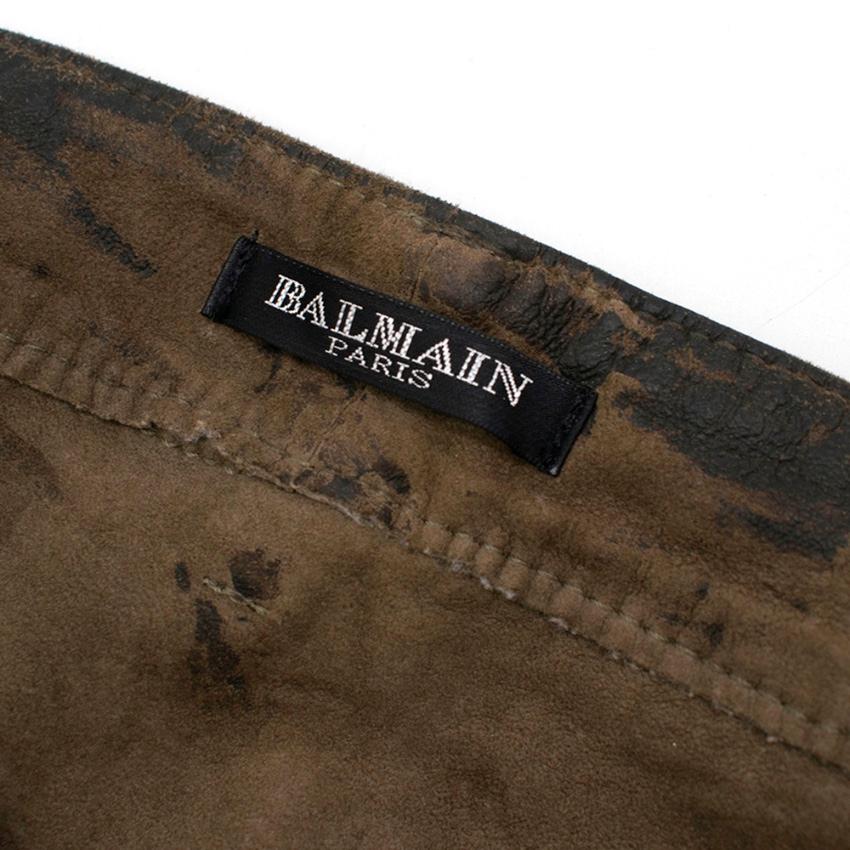 Black Balmain Distressed Leather Lace Up Biker Pants - Size US 4