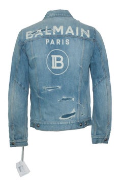 Balmain, Distressed light blue denim jacket