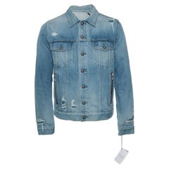 Balmain, Distressed light blue denim jacket
