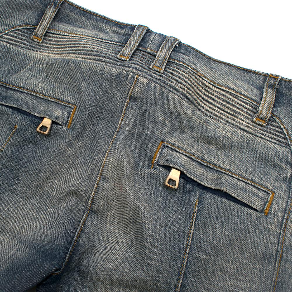 Gray Balmain Distressed Ribbed Skinny Jeans 38/91