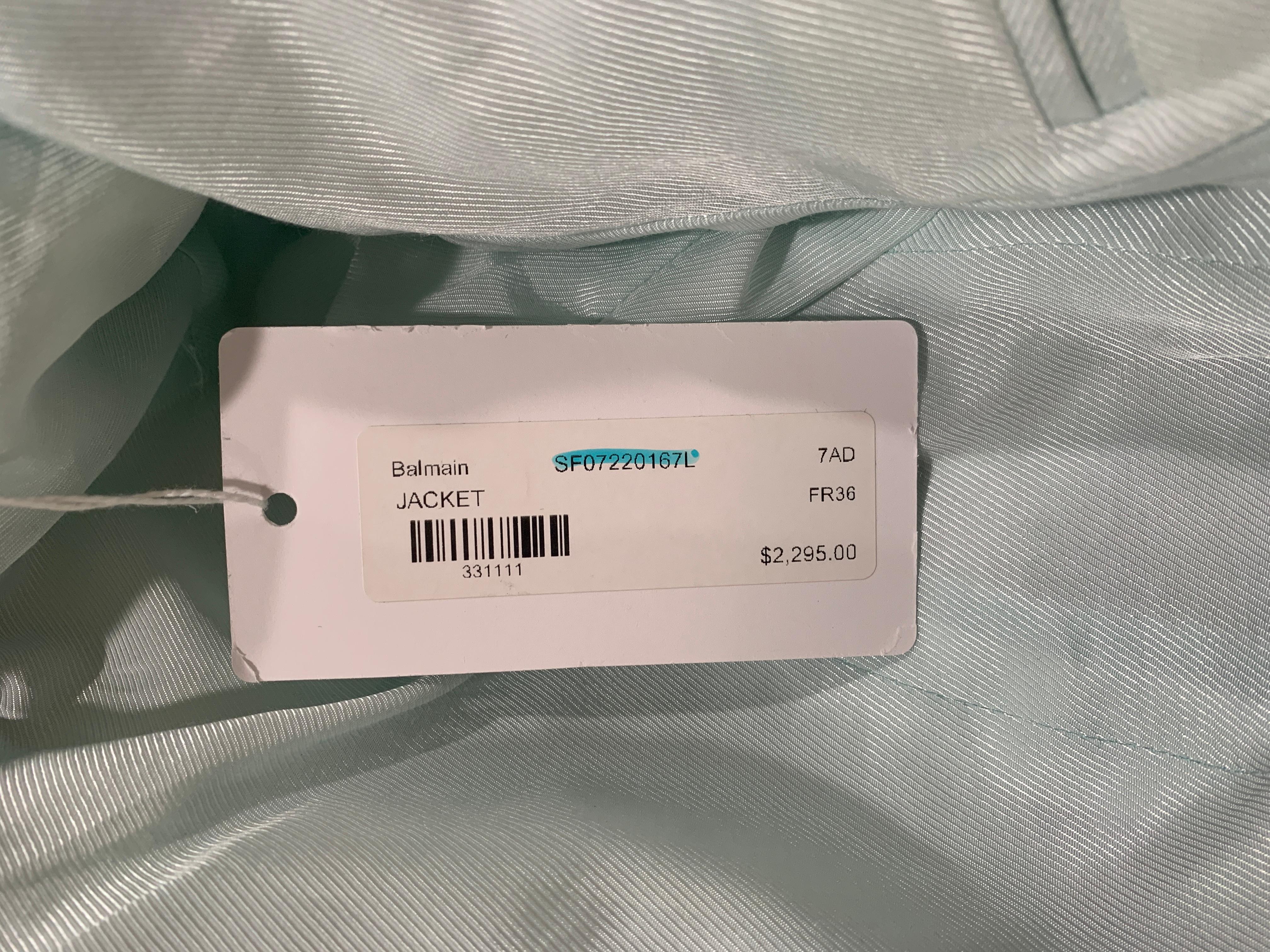 Balmain Double Breasted Blazer Baby Blue  In New Condition For Sale In Thousand Oaks, CA