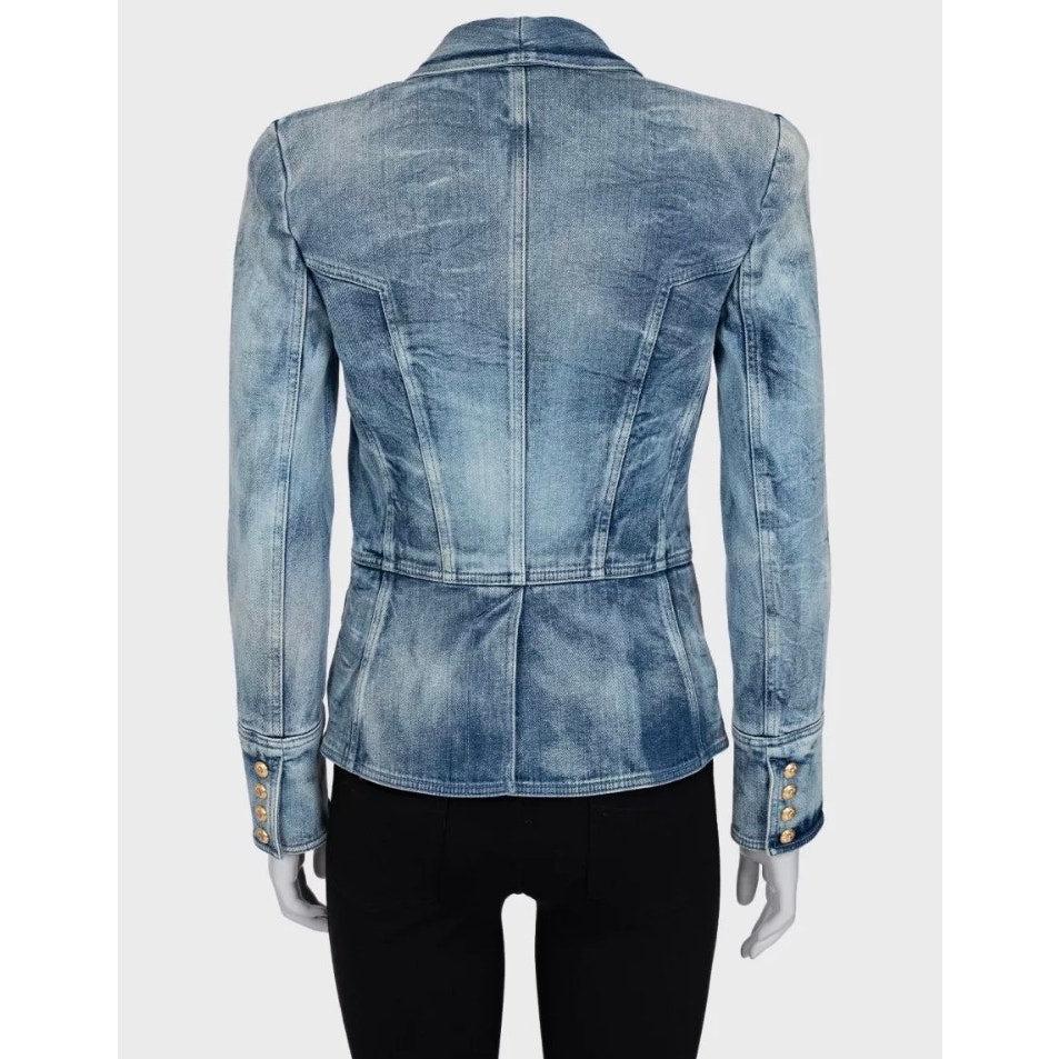 Grigio Giacca di jeans blu doppiopetto Balmain - Taglia 38 in vendita