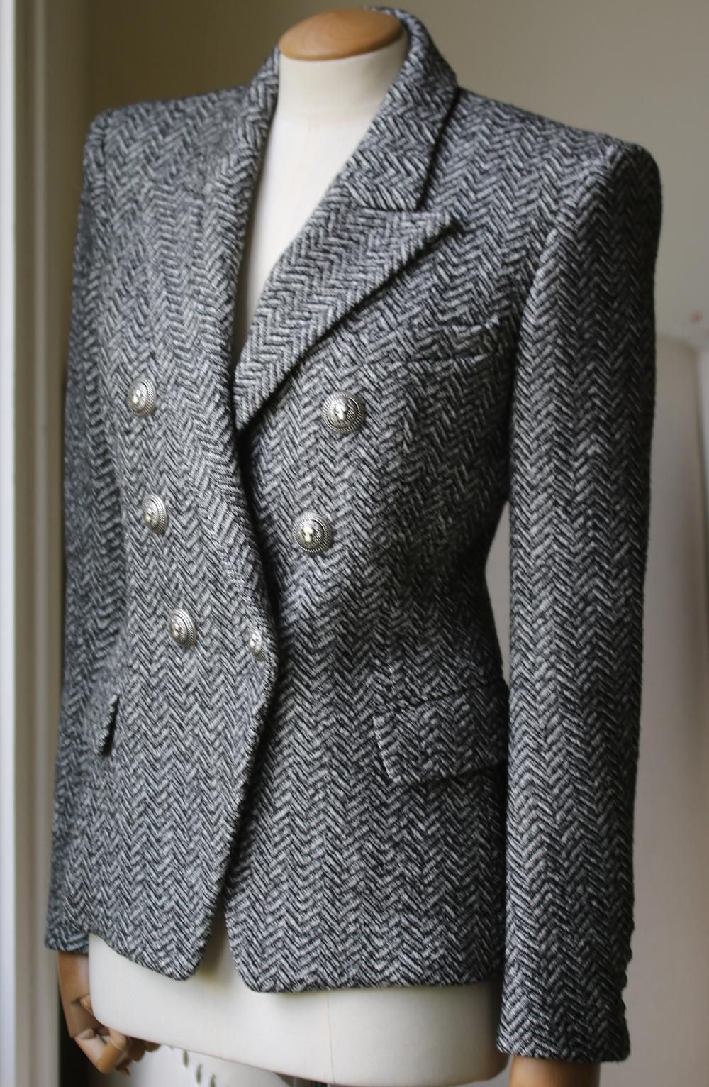 balmain blue tweed blazer