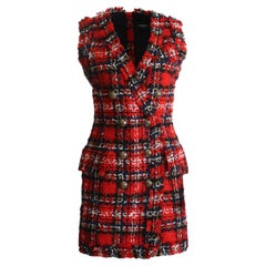 Balmain Double Breasted Checked Tweed Mini Dress Fr 38 Uk 10