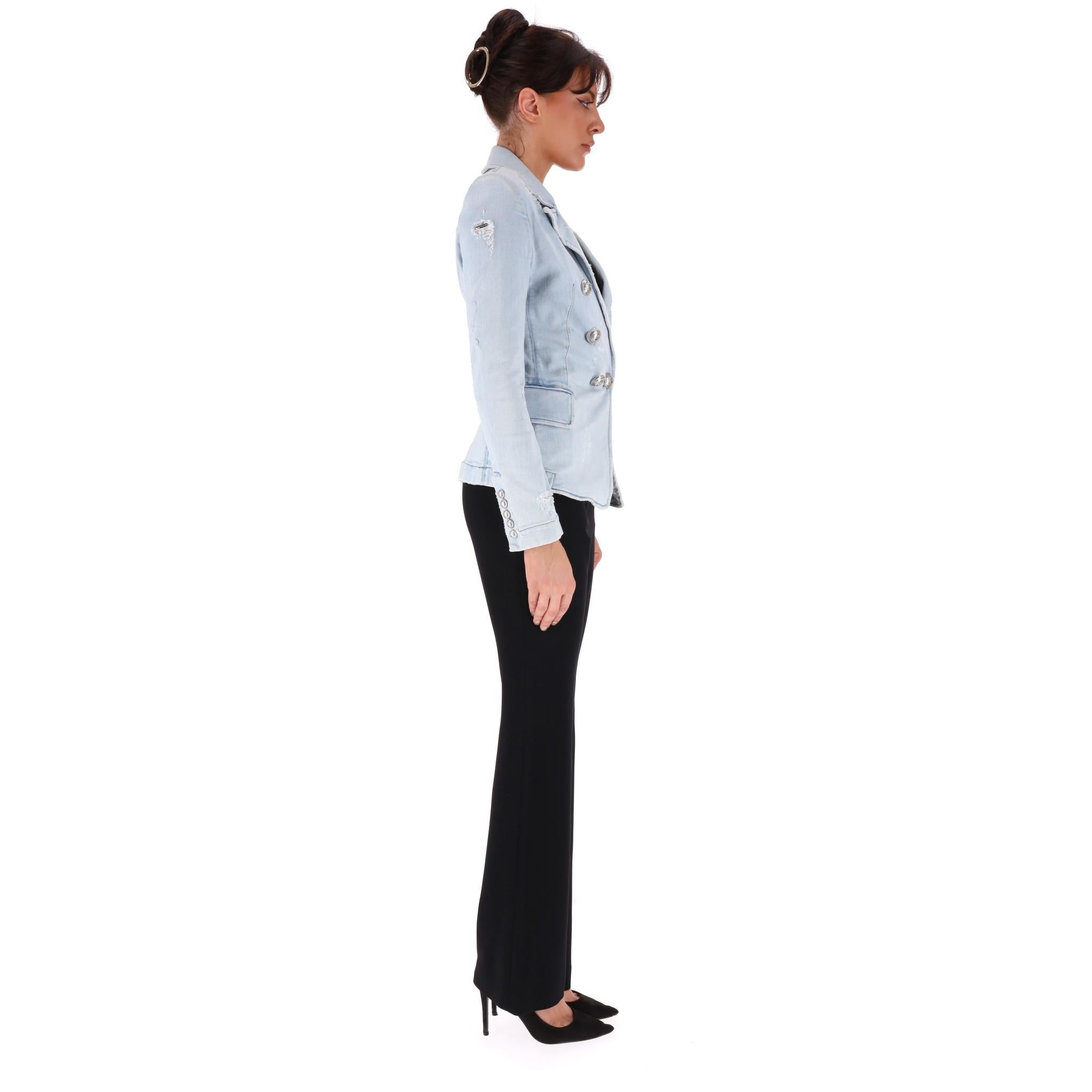 Blue Balmain Double-Breasted Denim Jacket/Blazer For Sale