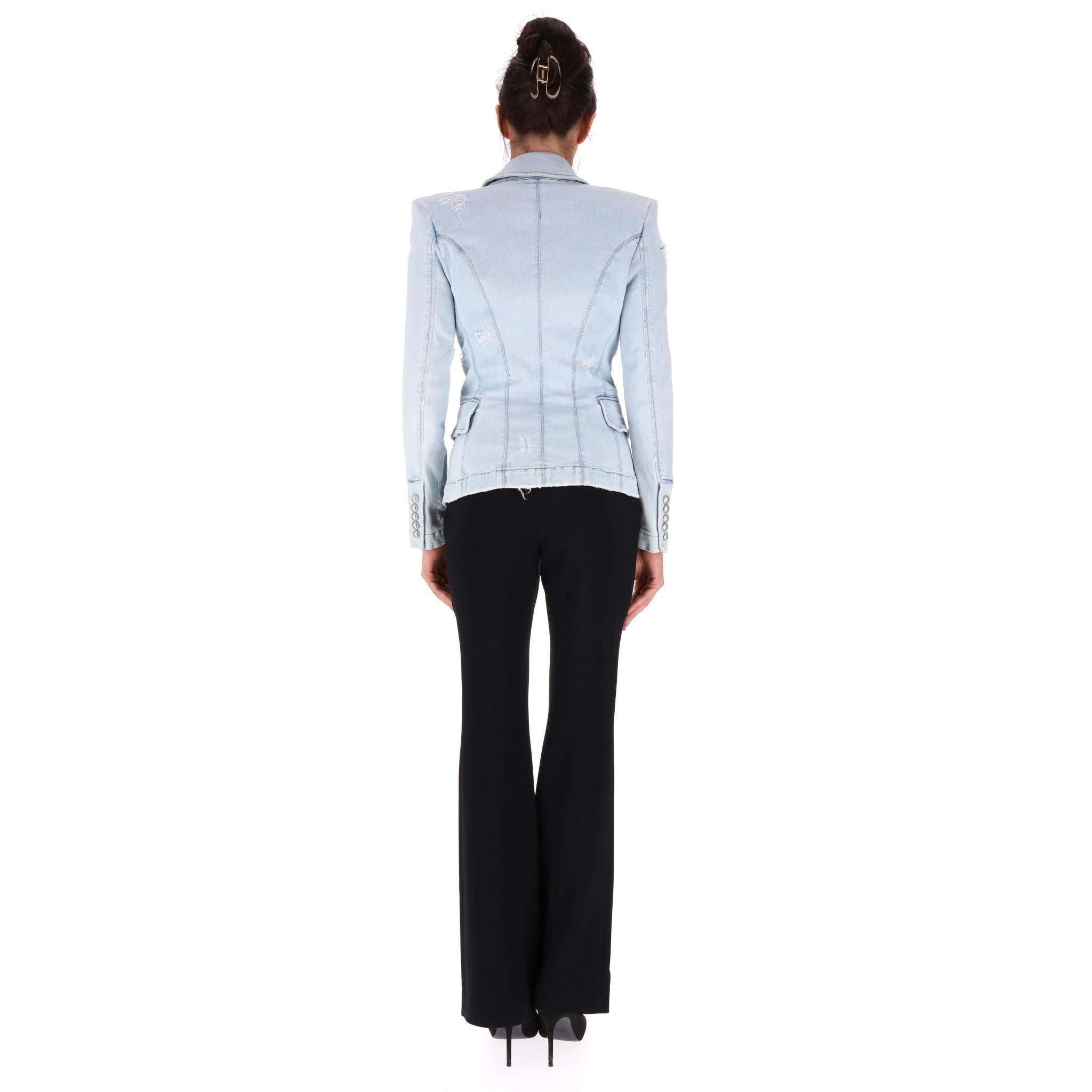 Balmain Double-Breasted Denim Jacket/Blazer In Excellent Condition For Sale In London, GB