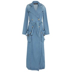 Balmain Double-Breasted Denim Trench Coat