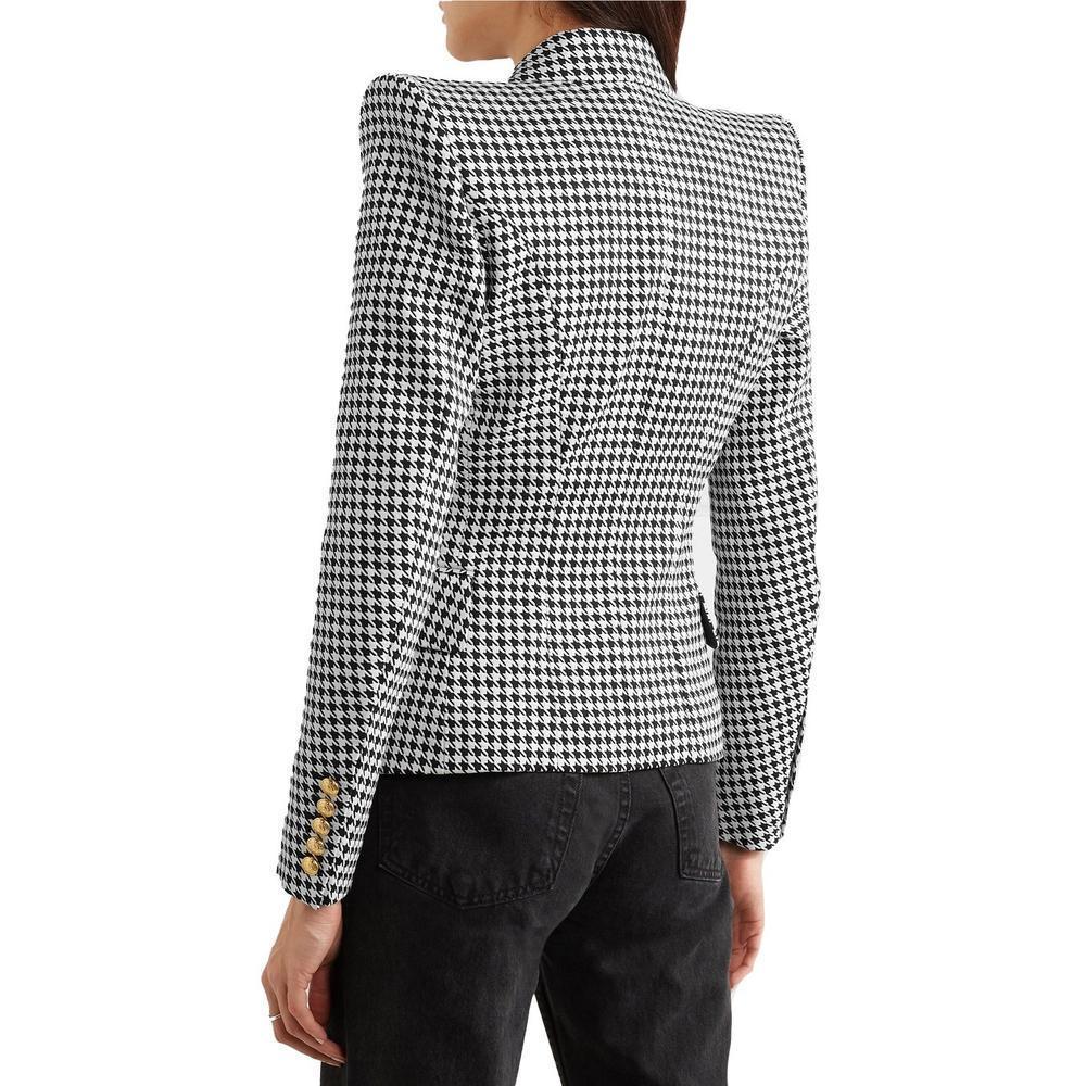 Gray Balmain Double-breasted Houndstooth Cotton-blend Jacquard Blazer For Sale