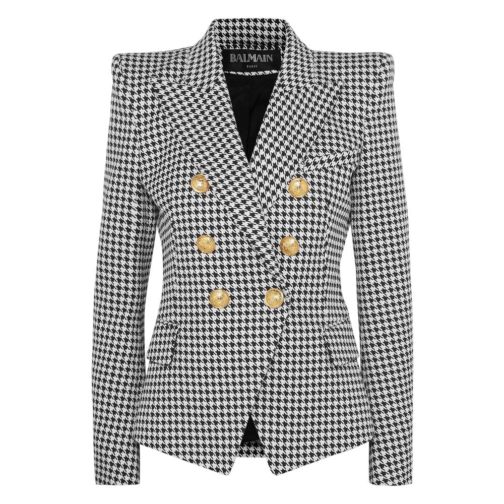 Balmain Double-breasted Houndstooth Cotton-blend Jacquard Blazer For Sale