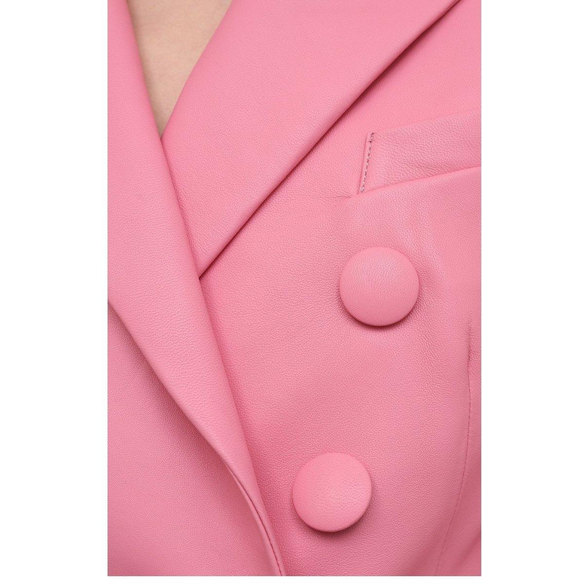 Pink Balmain Double-Breasted Leather Blazer FR 40 For Sale