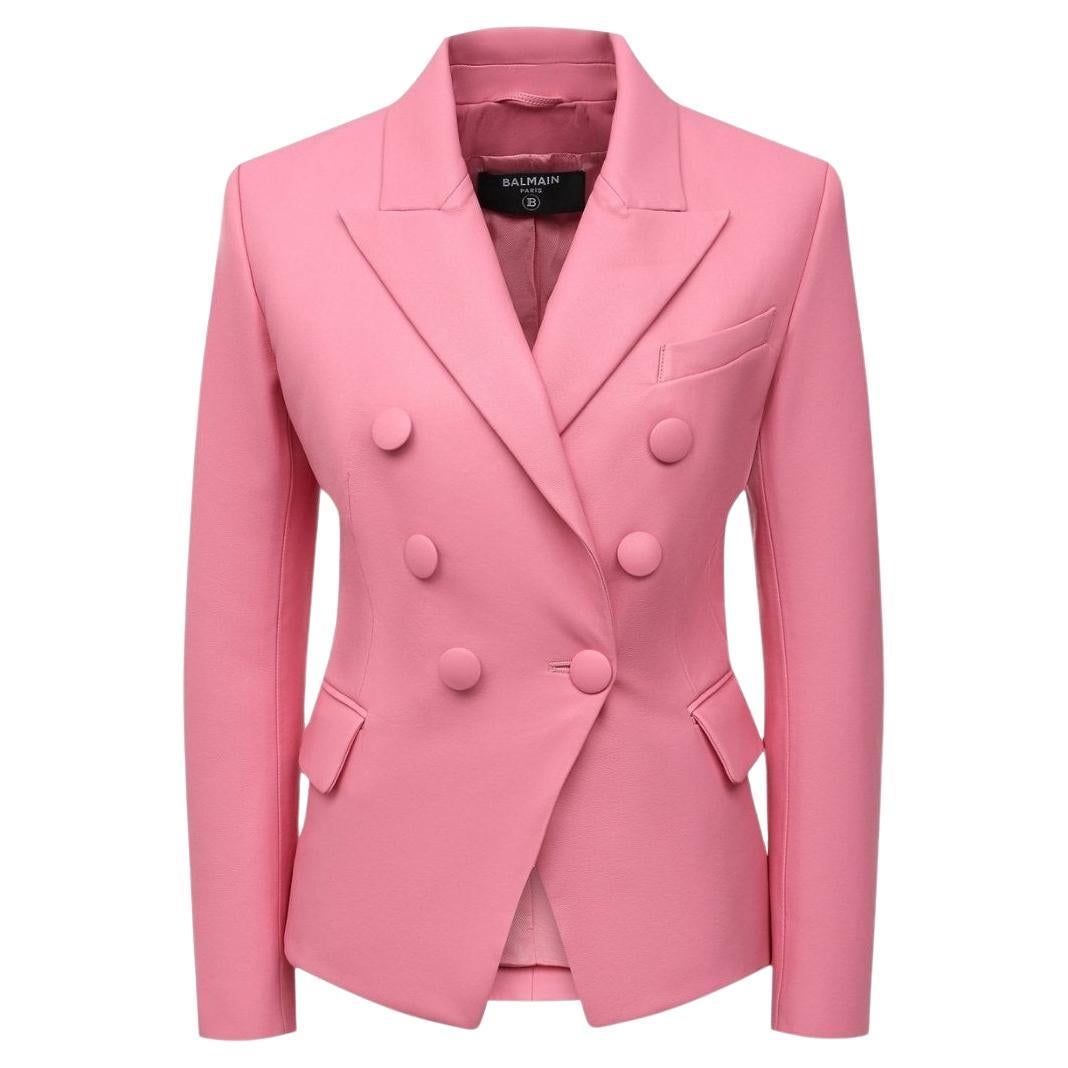 Balmain Double-Breasted Leather Blazer FR 40 For Sale