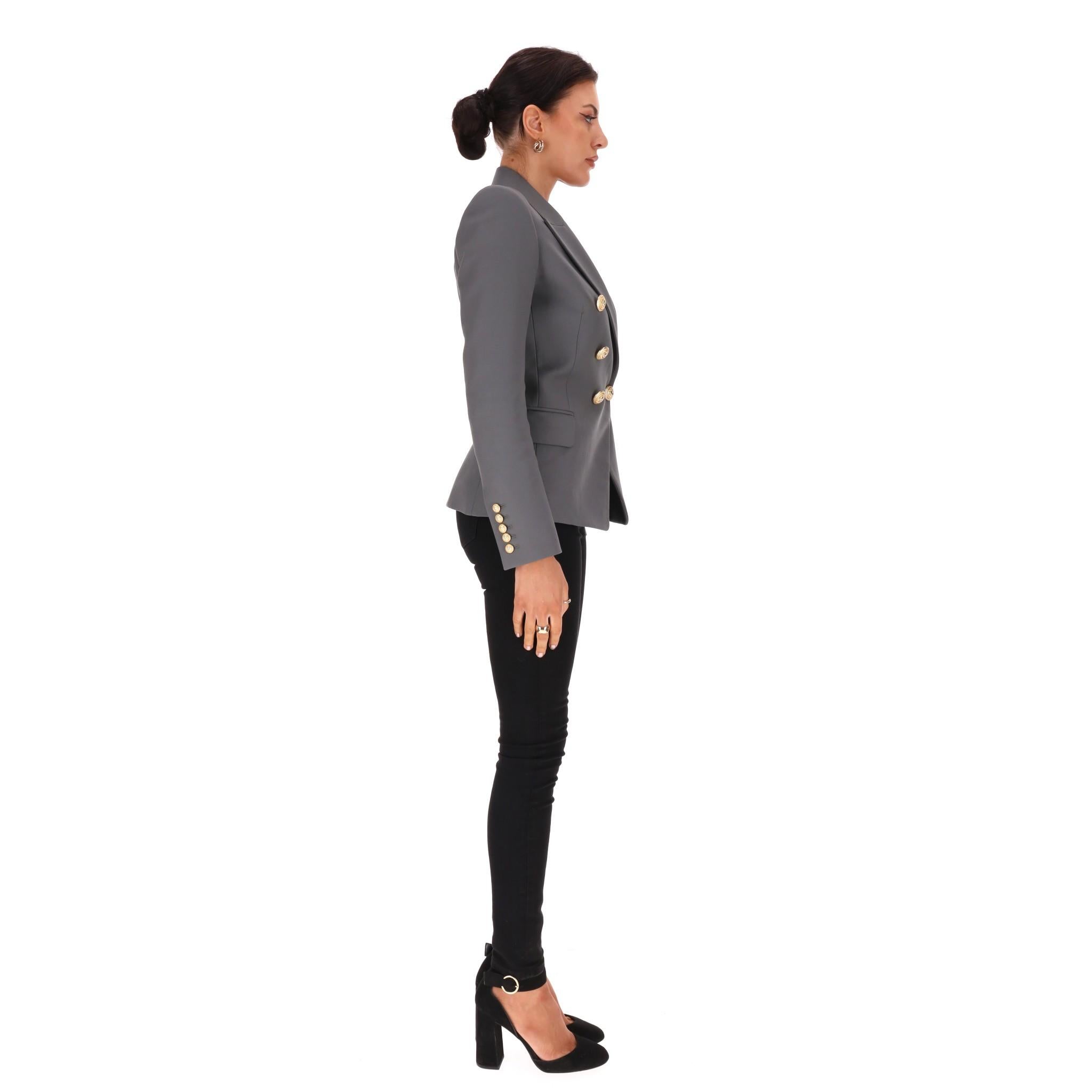 Chaqueta de lana con doble botonadura Balmain Gris en venta