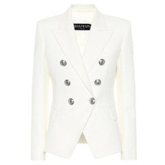 Balmain Double-breasted Wool-Twill White Blazer