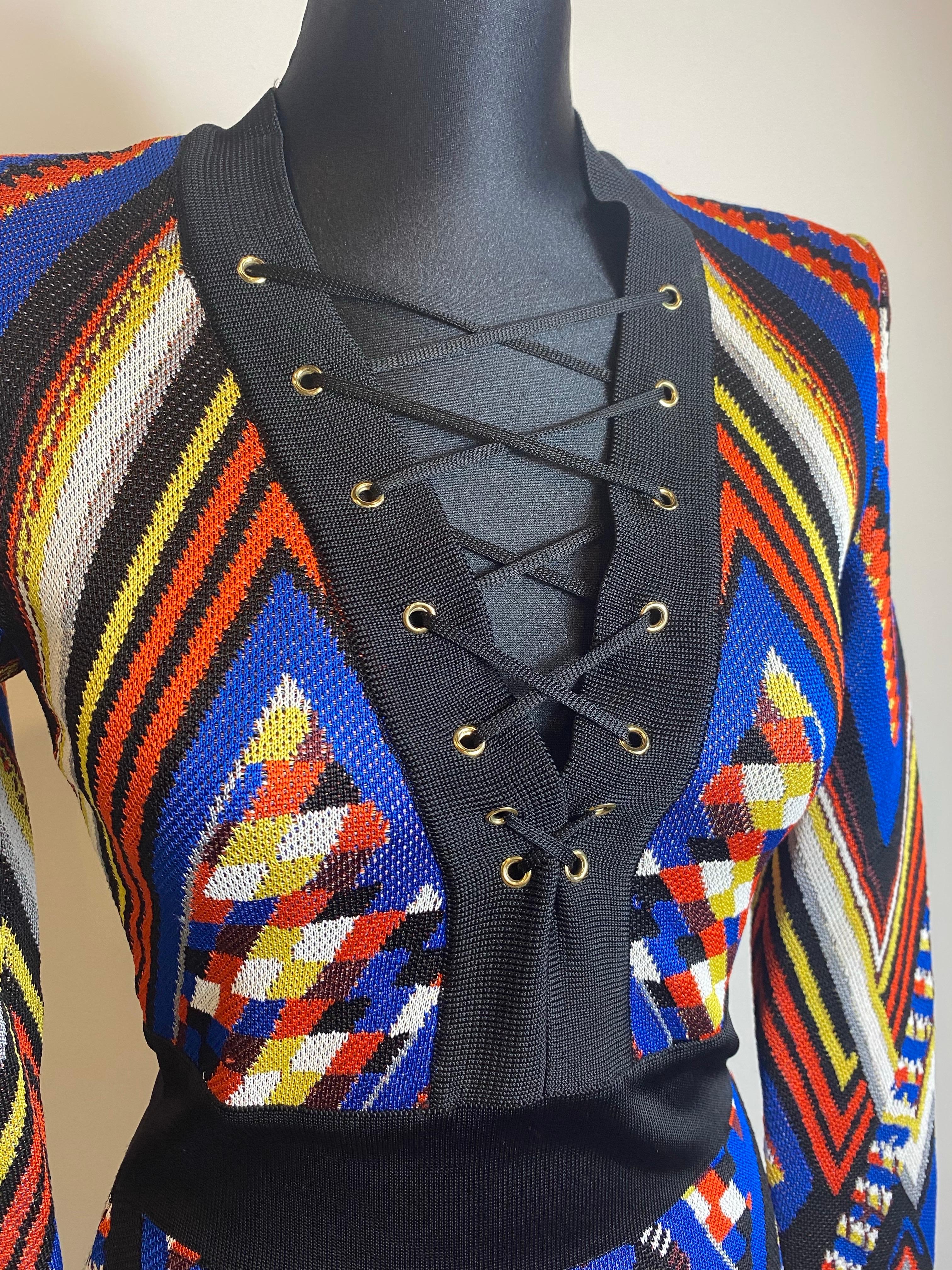 Robe Balmain à motif géométrique multicolore. en vente 1