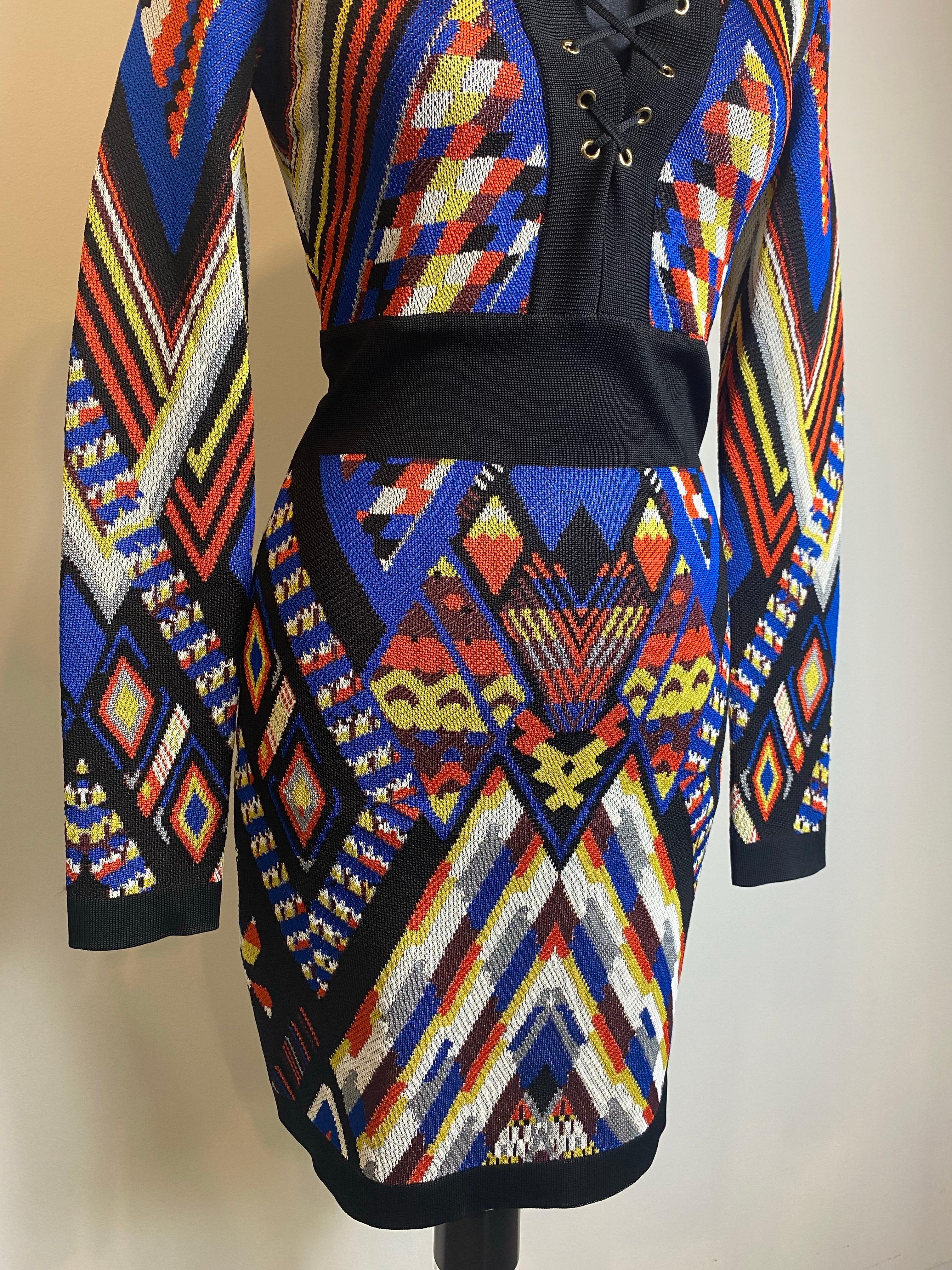 Robe Balmain à motif géométrique multicolore. en vente 2