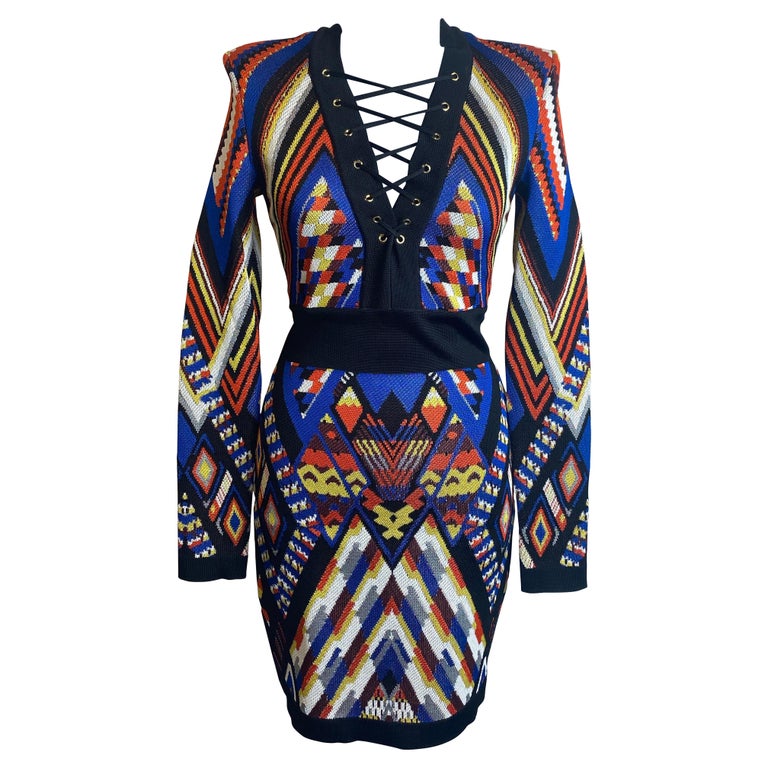 Robe Balmain à motif géométrique En vente sur