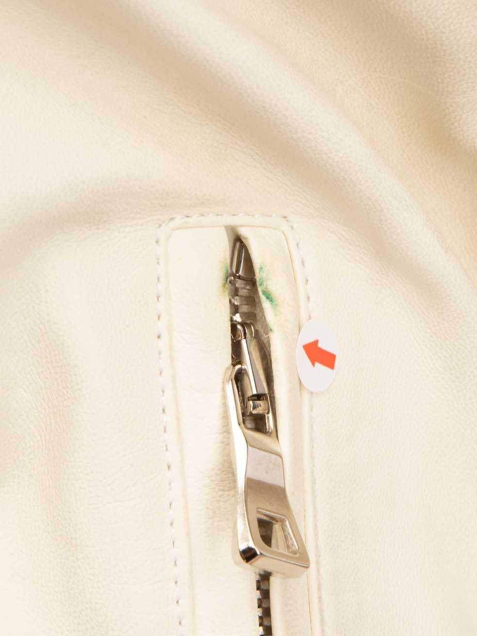 Women's Balmain Ecru Leather Safety Pin Stud Biker Jacket Size S