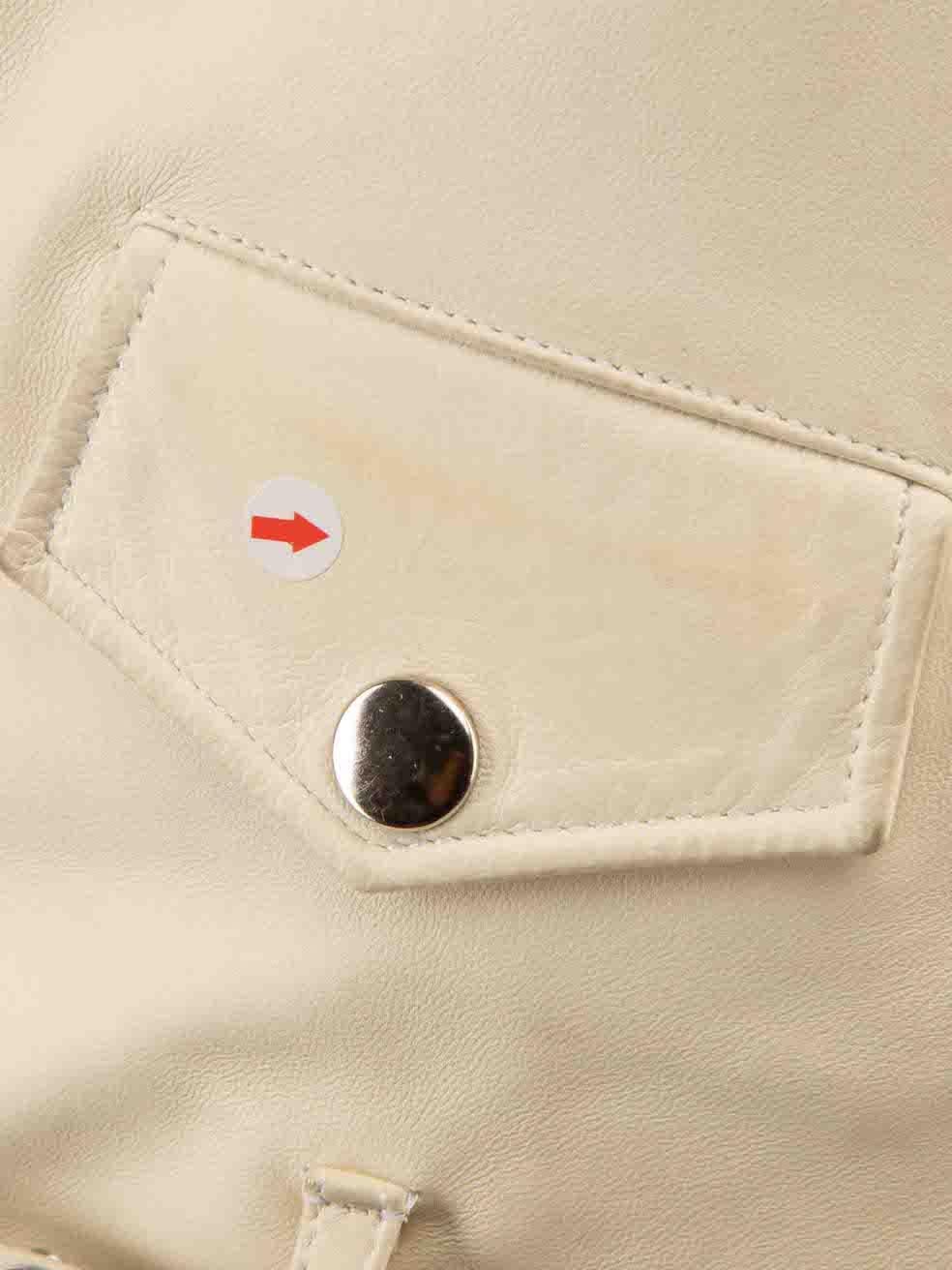 Balmain Ecru Leather Safety Pin Stud Biker Jacket Size S 1