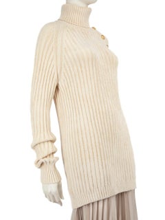 Balmain Ecru Turtleneck Button Detail Jumper Size M