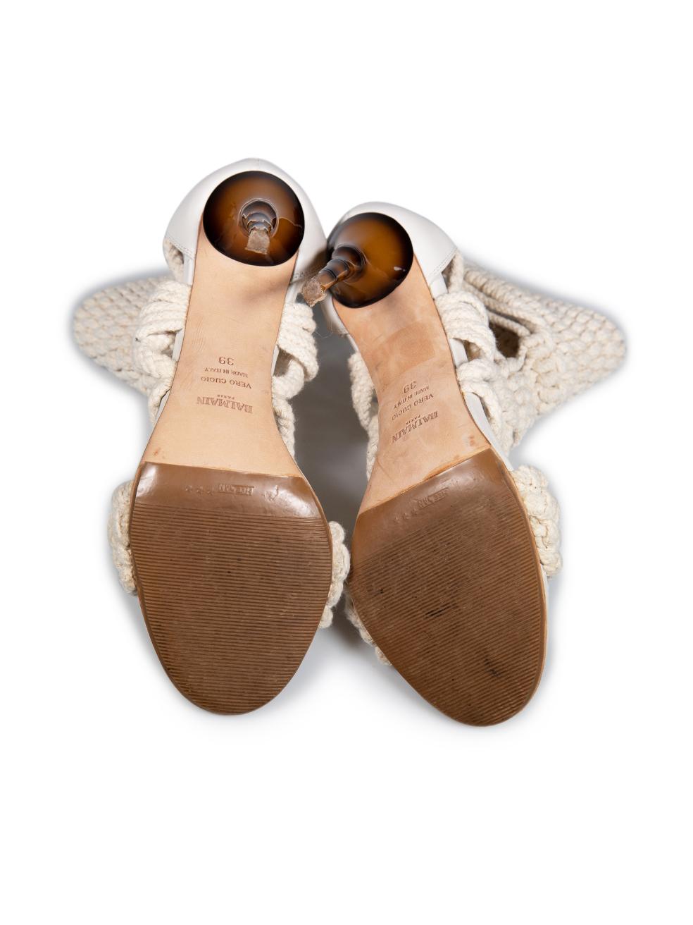 Women's Balmain Ecru Woven Caged Sandals Size IT 39 For Sale