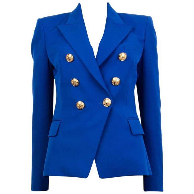 BALMAIN electric blue wool SIGNATURE DOUBLE BREASTED Blazer Jacket 38 ...